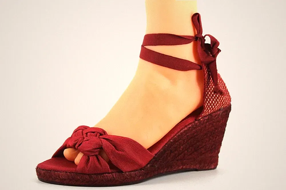 Elizabeth Stuart Damen-Espadrille-Sandalen UK 6 EU 39 rot Knöchelabsatz Keilabsatz