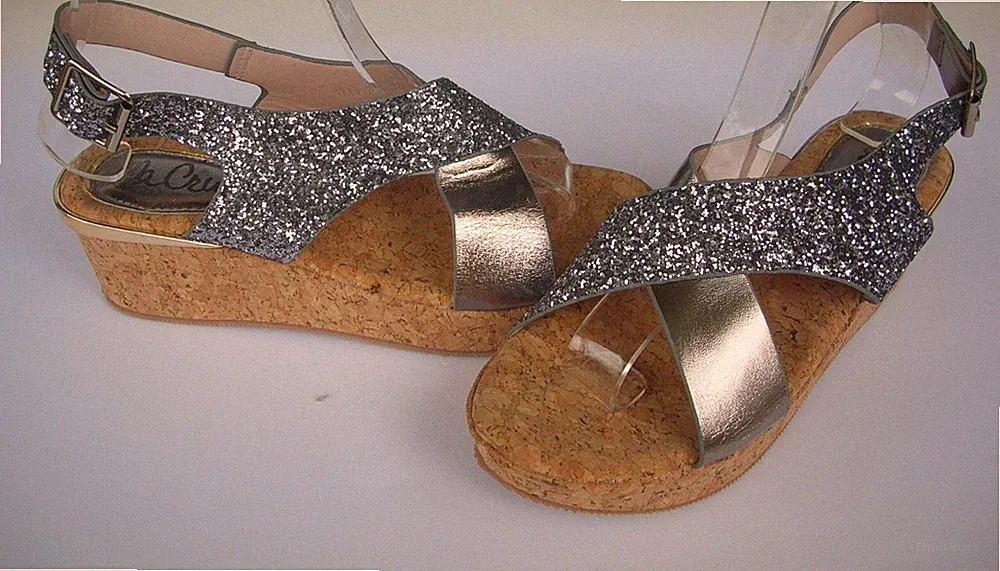 *Ella Cruz* Sandaletten Wedges Keilabsatz Plateau Silber Gr. 38