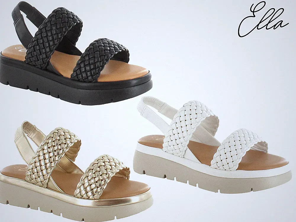 Ella klobige Damen-Sandalen Riemchen bequem gepolstert gewebt Sommerschuhe
