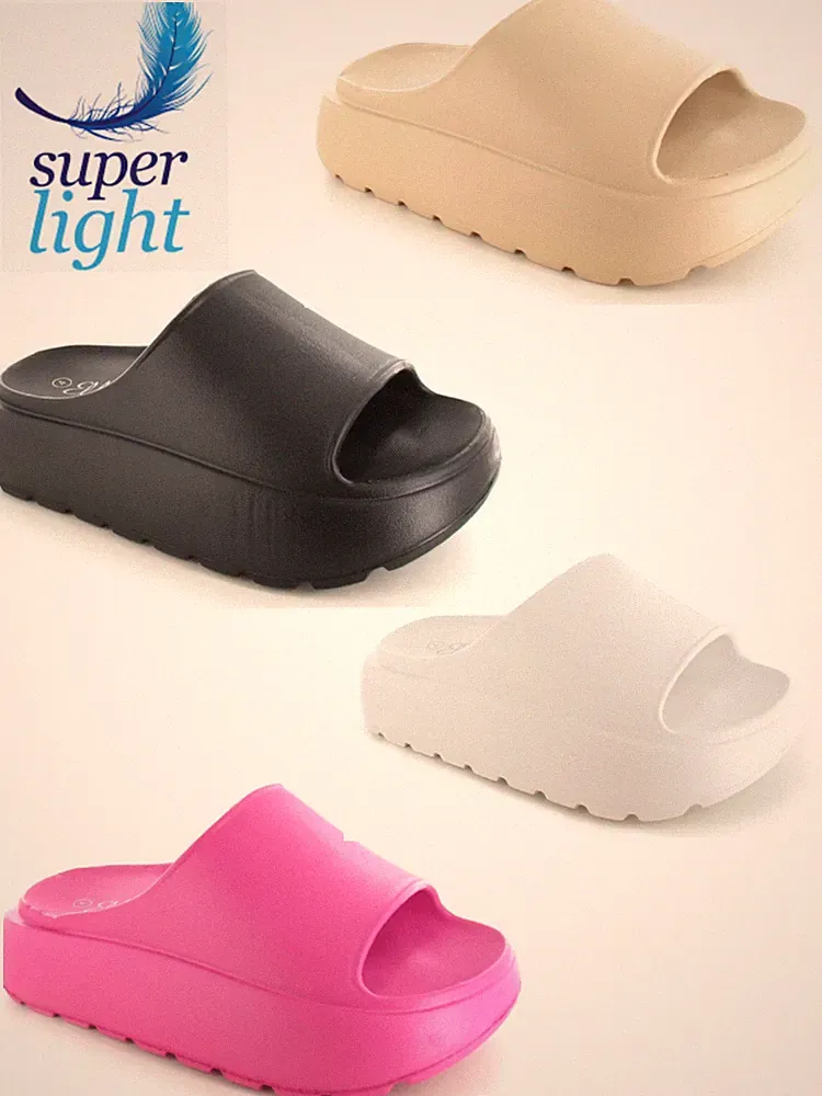 ELLA SANDY DAMEN SLIDER PANTOLETTEN SANDALEN PLATEAU GEPOLSTERT DAMEN SOMMER URLAUB