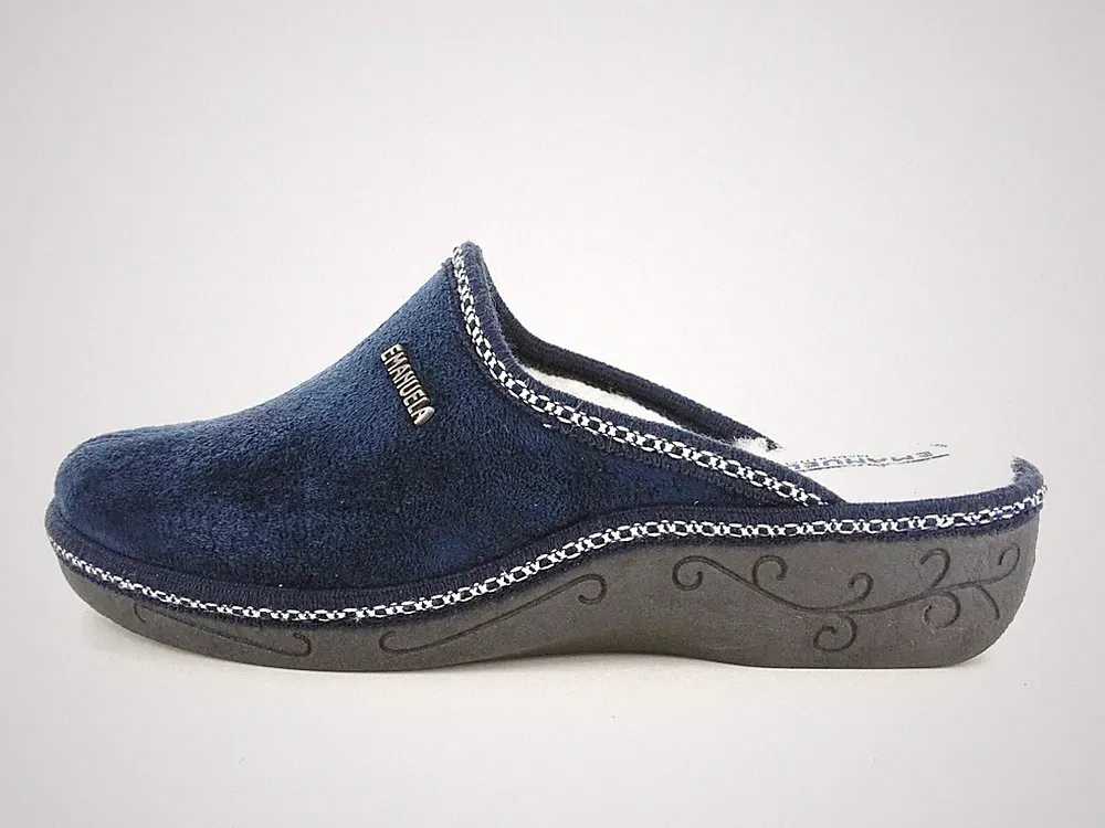 EMANUELA 1000 Damen-Hausschuhe Winter Blau Mit Wollfutter Bequem Keilabsatz 4 Cm