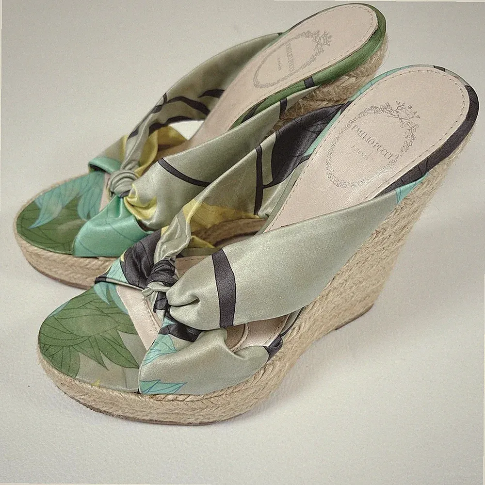 Emilio Pucci Sandalen Pucci Muster Geometrisch Keilabsatz Satin Mehrfarbig Gr...