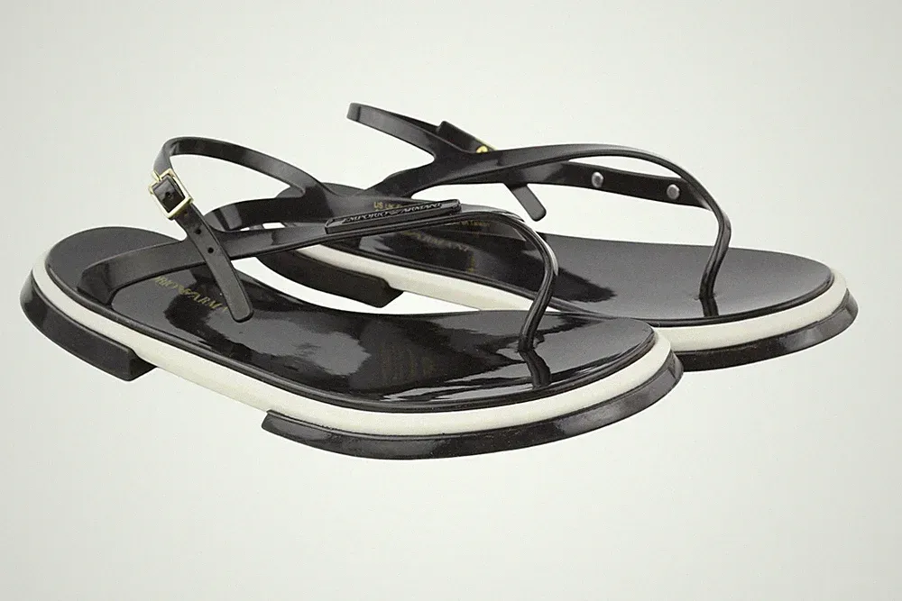 Emporio Armani Damen Sandalen EU37 Schwarz Jelly Tanga Riemen Offen Zehen