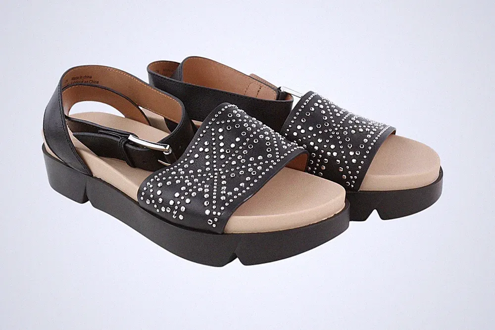 Emporio Armani X3U063 Damen Sandalen EU37 Schwarz Leder Nieten Plateau *