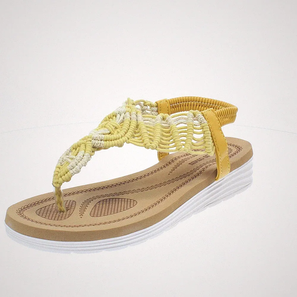 Enrico Coveri Sandalen Zehentrenner Stoff mit niedrigem Keilabsatz gelb - Damen Schuhe