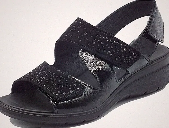 Enval Soft Sandalen 7776800 Lack schwarz Keilabsatz 4 cm Made in Italy
