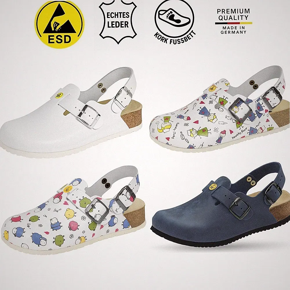 ESD Clogs Keilabsatz Leder Arbeitsschuhe rutschfest Damen Herren Weeger 48325