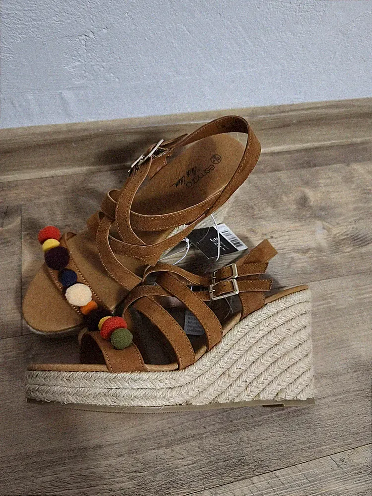 ESMARA by Heidi Klum schöne Keilabsatz Boho Sandalen Wedges cognac Gr. 39 TOP