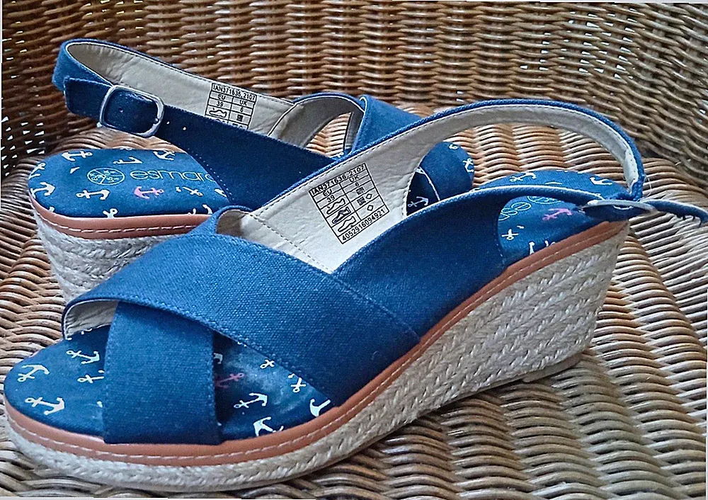 esmara Damen RIEMCHENSANDALEN Keilabsatz hoch blau Anker maritim EU 39