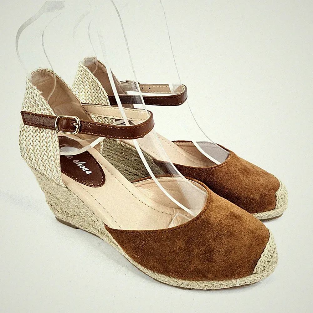 Espadrille Keilabsatz Sandalen Damen braun Knöchelriemen Größe UK 3 EU 36 US 5