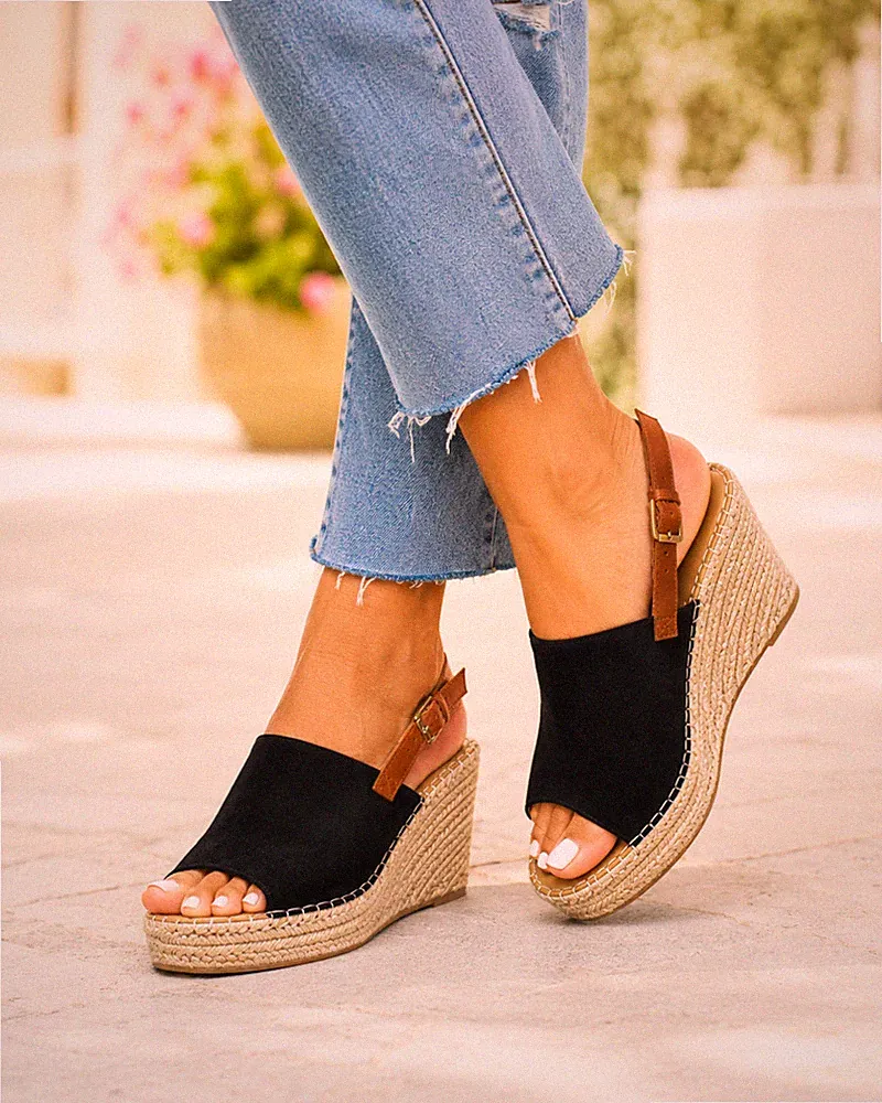 Espadrilles Damen schwarz Keilabsatz Kordel Wildleder Sandalen Sommer Gr. 38 neu