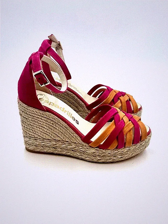 Espadrilles Keil Sandalen Multicolor Fucsia Mit Riemen Knöchel 10 Cm Art Ale