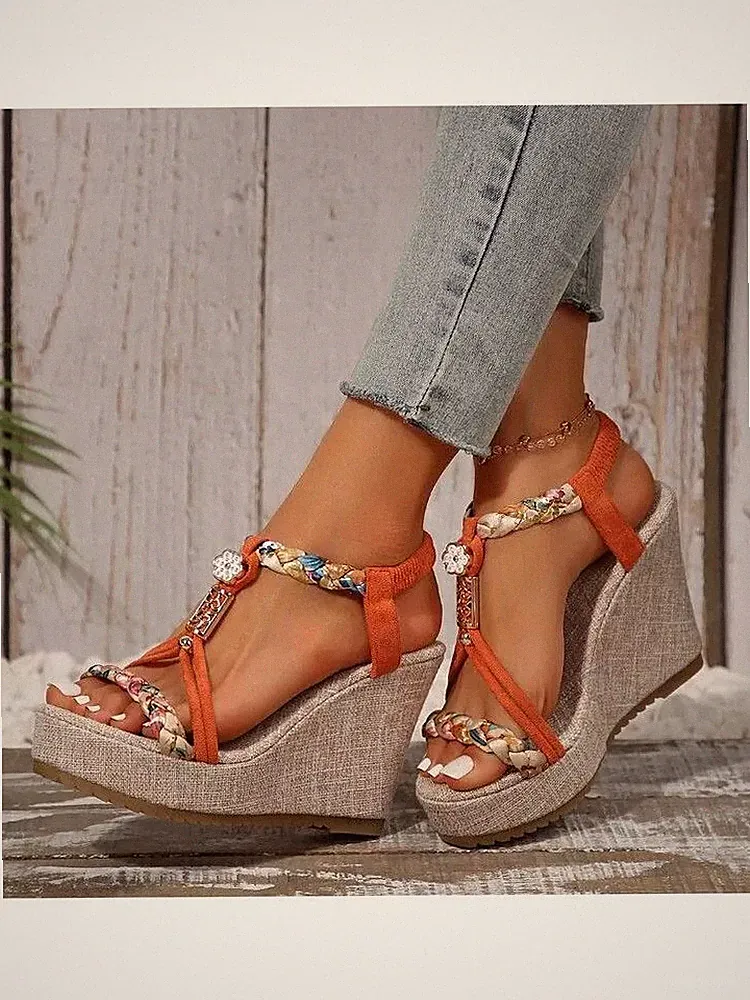 Espadrilles Keilabsatz 10 cm Plateau Sandalen Arancio Color Synthetik 71601