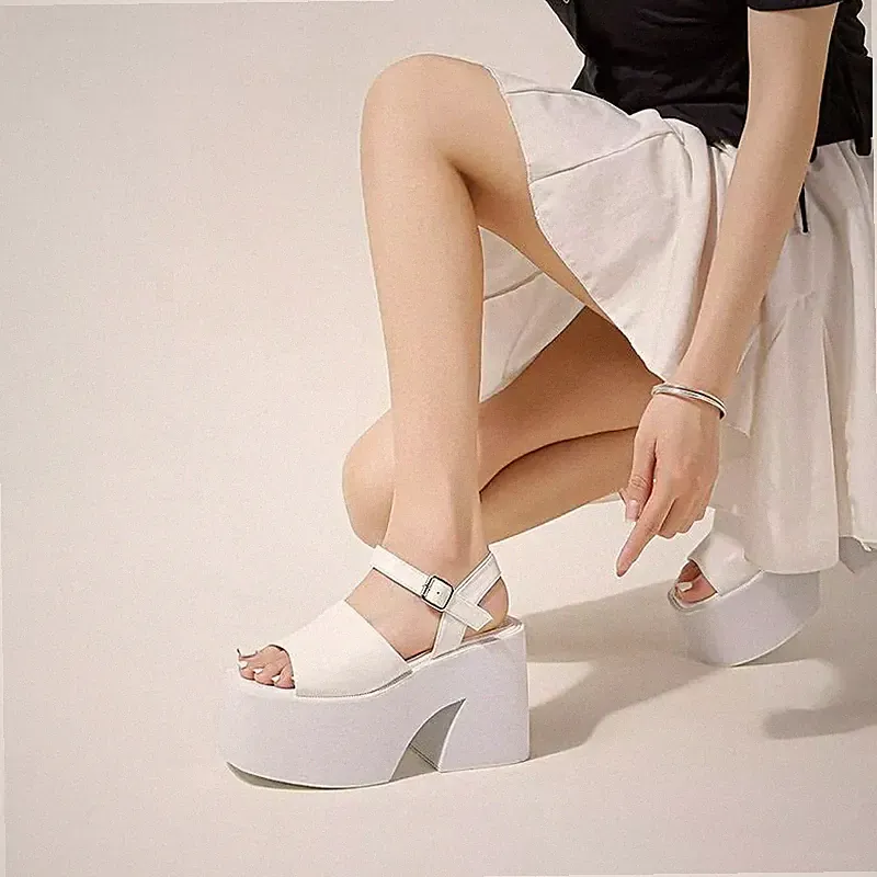 Espadrilles Sandalen Keilabsatz 10 cm Plattform Weiß Synthetik Leder 75251
