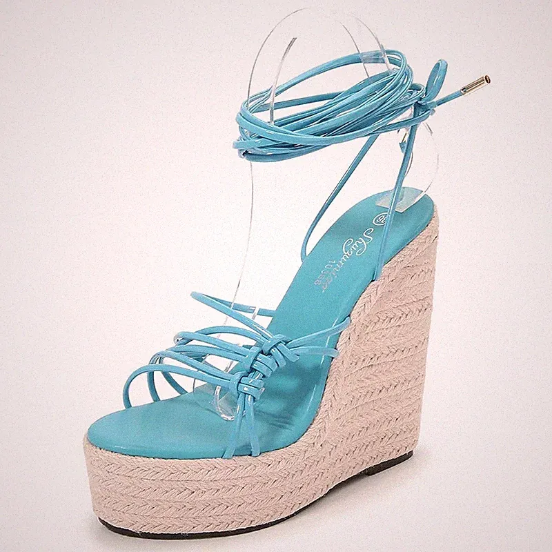 Espadrilles Sandalen Keilabsatz 14 Plattform Plateau Blau Corda Synthetik 49891