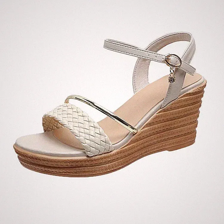 Espadrilles Sandalen Keilabsatz 8 cm Plateau Beige Corda Kunstleder 06500