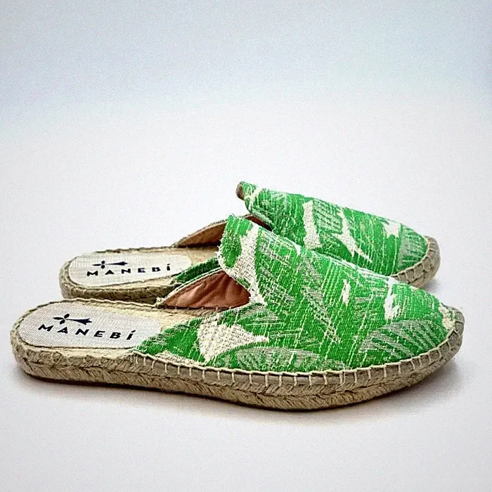 Espadrilles Soft Suede Pantoletten Baumwolle Häkelmuster Palmengrün