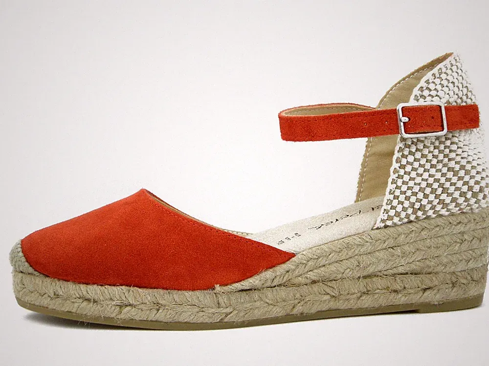 Espadrilles Wildleder Rot Mittelkeilabsatz 5 cm Raquel Perez