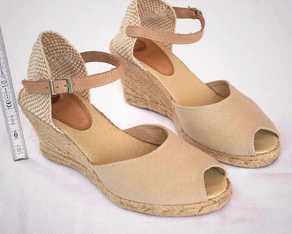 Espandrille Wedges beige Gr.40 Hand-Made in Spain 8cm Keilabsatz Lederinnensohle