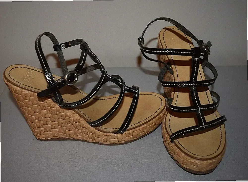 ESPRIT Collection Keil Sandalette m. Plateau 10,5cm schwarz weiß Lackleder Gr 37