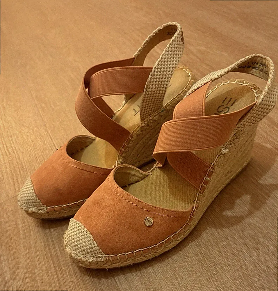 Esprit Damen Espadrille-Keilabsatz-Sandalen EU 38 Braun/Beige Knöchelriemen