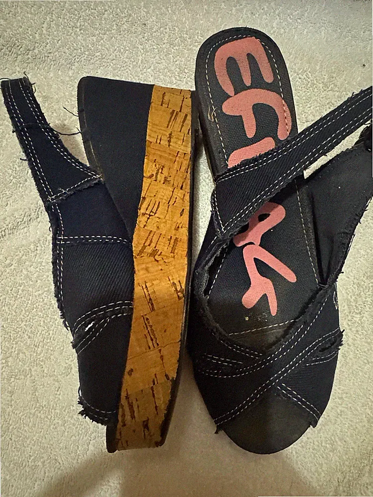 Esprit Damen Sandalen Blau Riemchen Keilabsatz hoch Plateau Schnalle EU 38