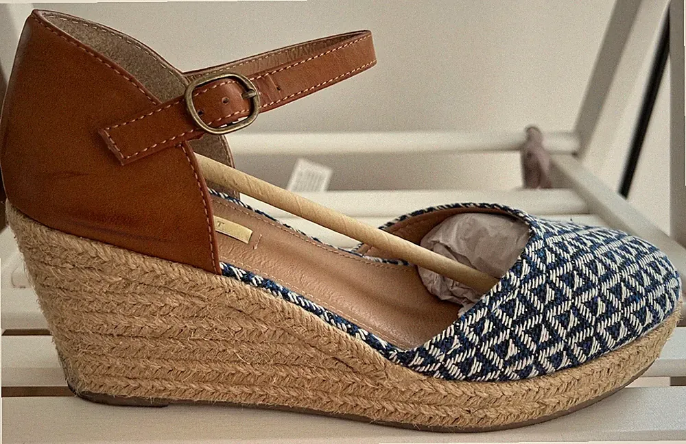 Esprit Espadrilles mit Keilabsatz blau/braun Gr. 39/40 !WIE NEU!