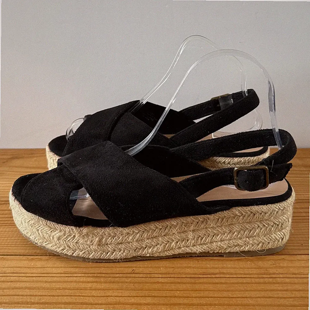 Evans Sandalen Gr. 6 EEE extra weit schwarz Slingback Plateau Espadrille Sohle