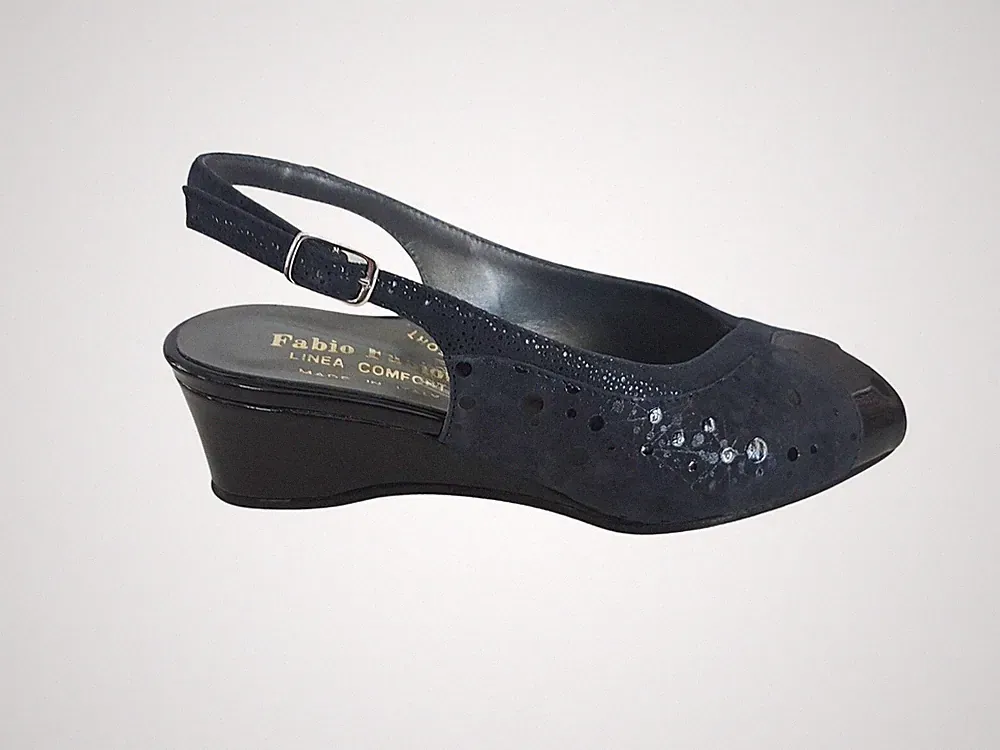 Fabio Fabiola Sandale mit Keilabsatz und Schnalle, Damen - (blau)