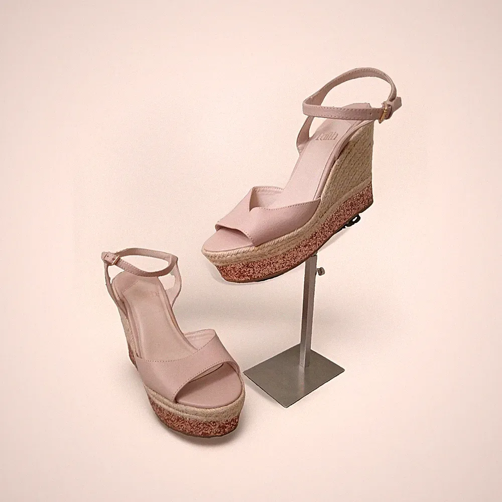 Faith Damen-Espadrille-Sandalen Keilabsatz UK 6 rosa Knöchelriemen Plateau Sommerschuh