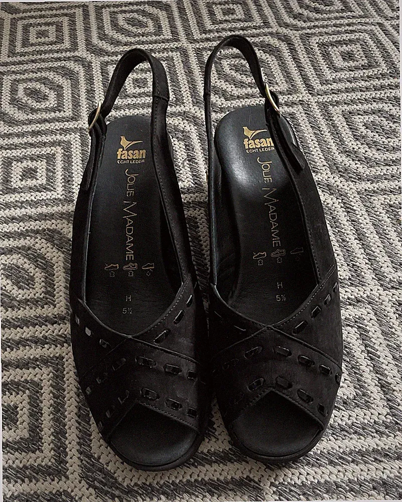 fasan Damen Sandalen Slingback Leder Keilabsatz Weite H Yvonne Schwarz 38