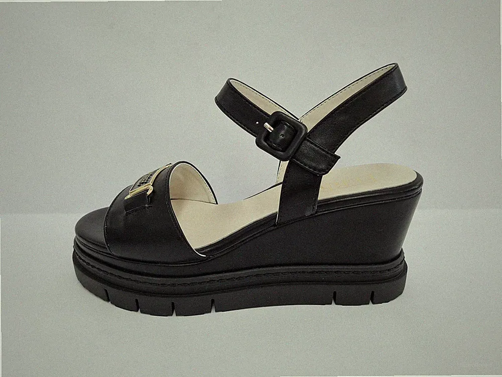 Ferré Sandalen Damen NER (Schwarz) Ecopelle Keilabsatz mit Riemen, Flocke