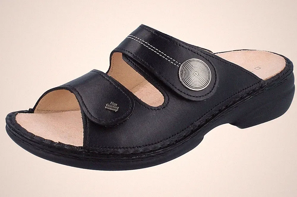 FINN COMFORT Sansibar Damen Pantolette schwarz Glattleder