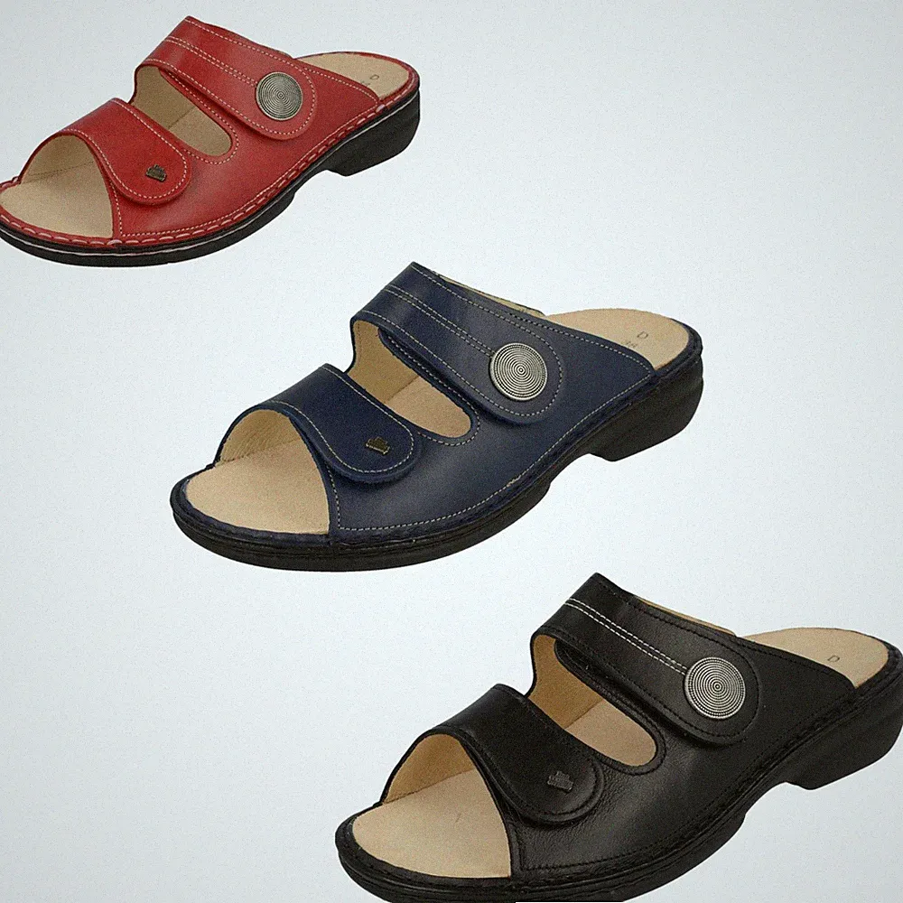 Finn Comfort Sansibar schwarz blau rot wechselbare Einlage Pantolette Klett NEU