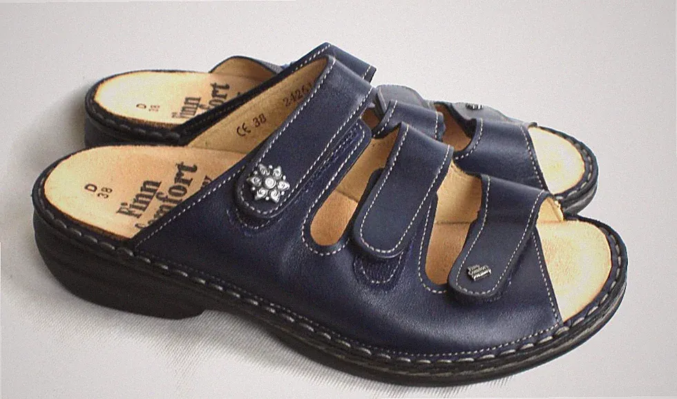 Finn Comfort Schuhe Keilabsatz Pantoletten Sandalen blau,Damen,Gr.38 neuwertig
