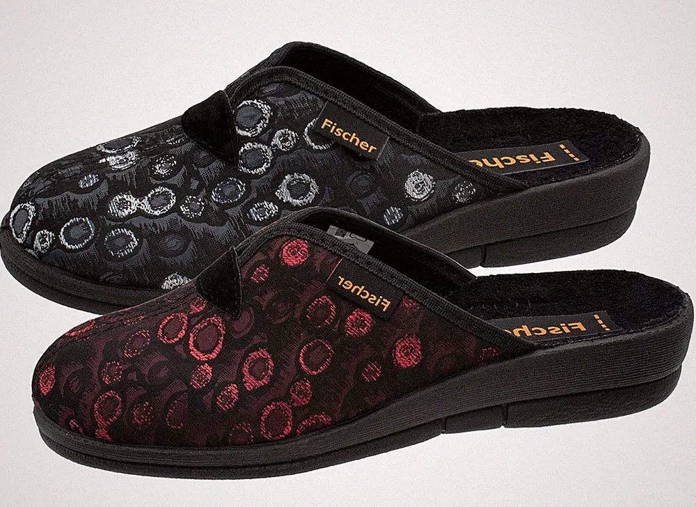 Fischer Damen Hausschuh Pantoffel Komfortweite Muster Keilabsatz 203620