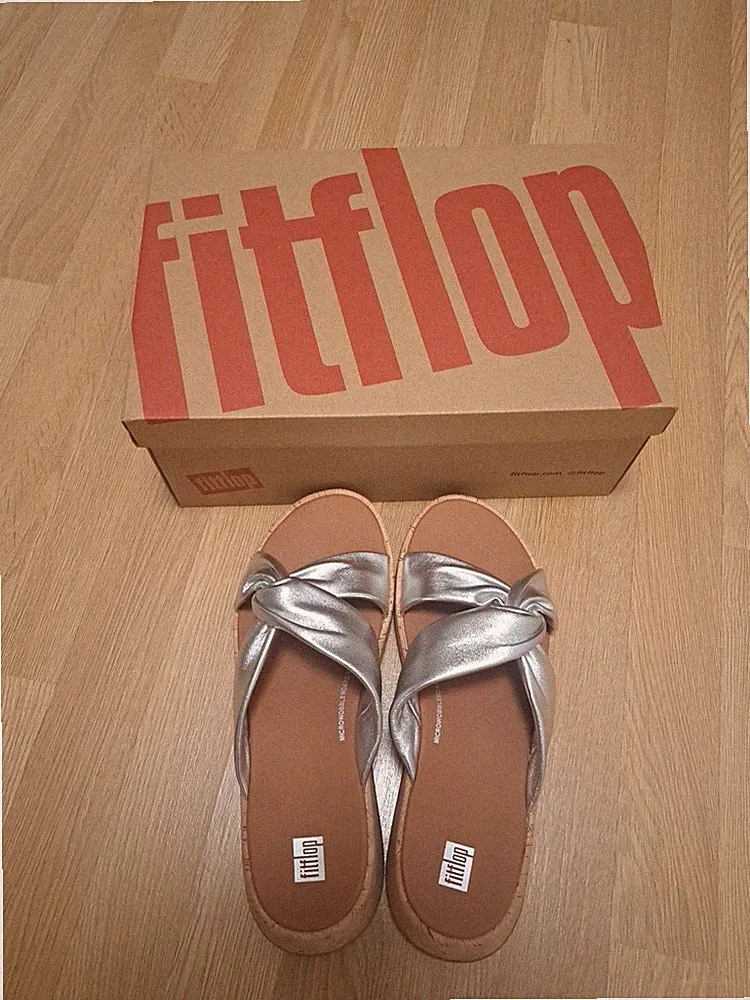 Fitflop EU 42 UK 8/ US 10 Silver F-Mode 👡 Flatform Cork Wrap Twist * new