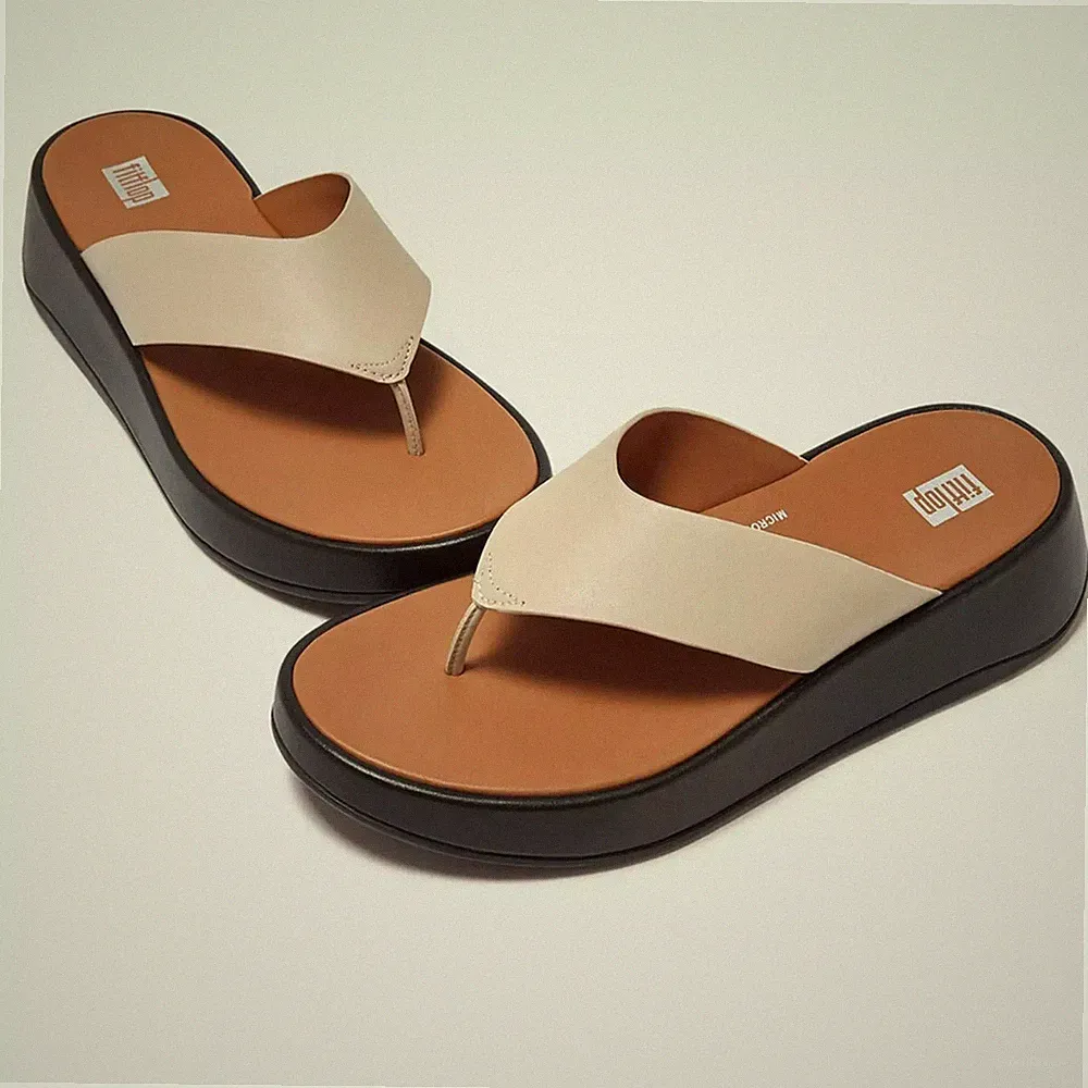 FitFlop F-Mode flache Leder-Sandalen beige/schwarz – UK-Größe 8 UVP 124,99 £