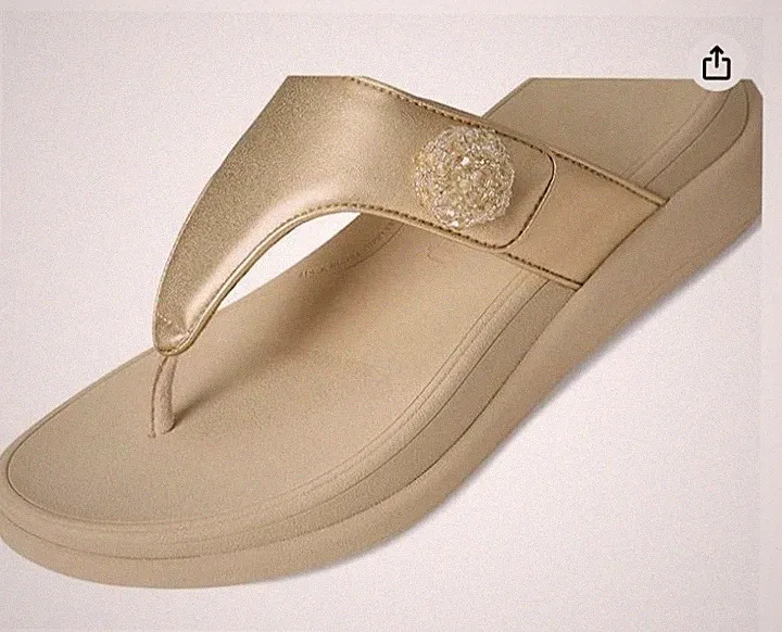 FITFLOP F-MODE GO PLATINO GOLD PERLENKNOPF VERSTELLBAR ZEHENSTEG FLIP FLOPS GRÖSSE