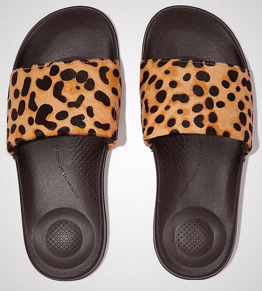 FITFLOP GR 3 36 IQUSHION LEOPARDENMUSTER PONYFELL HAARE LEDER SLIDE FLIP FLOPS