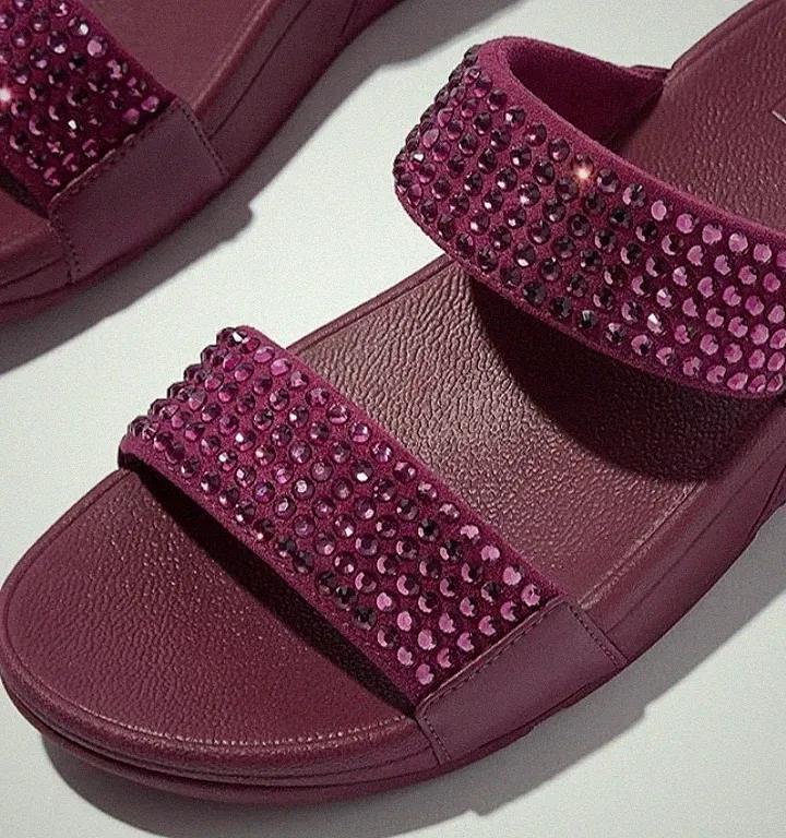 FITFLOP GRÖSSE 3 36 LULU MAXI CRYSTAL 2 BAR SLIDE RUBINFARBENE FLIP-FLOPS £90 NEU MIT ETIKETT