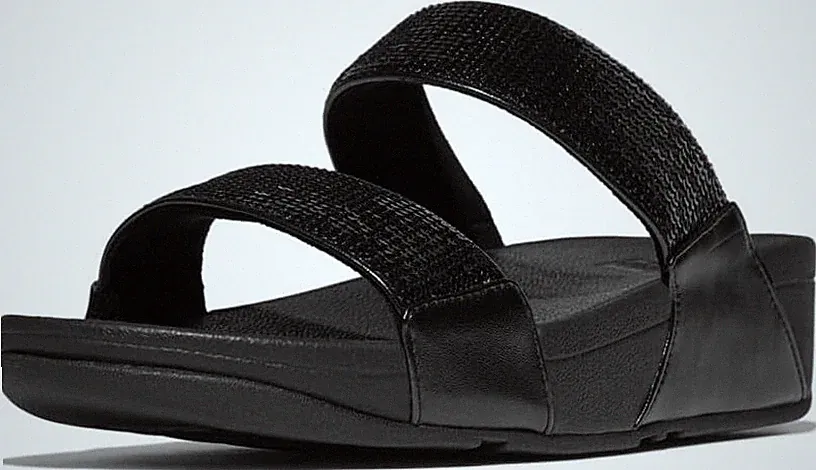FITFLOP GRÖSSE 5,5 38,5 LULU SCHWARZ PAILLETTEN SLIDE TONING SANDALEN FLIP FLOPS UVP £75