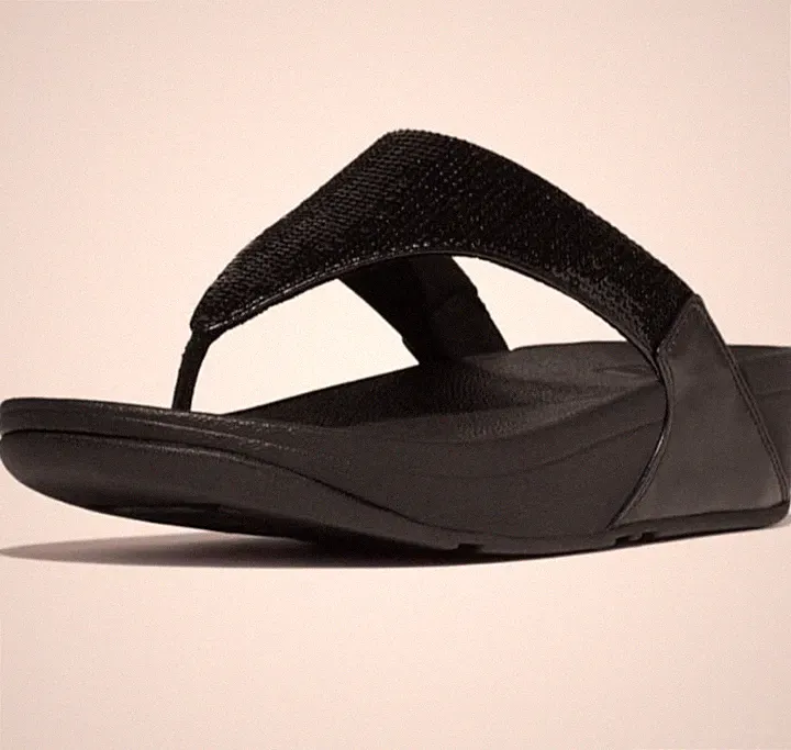 FITFLOP GRÖSSE 6,5 40 LULU SCHWARZ PAILLETTEN ZEHENSTEG TONING SANDALEN FLIP FLOPS