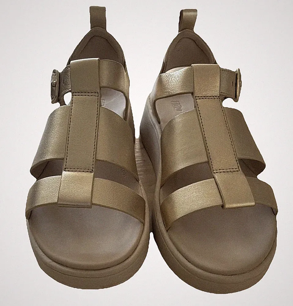 FitFlop Hy2 Damen Riemchen-Sandalen Leder Keilabsatz Beige EU 39