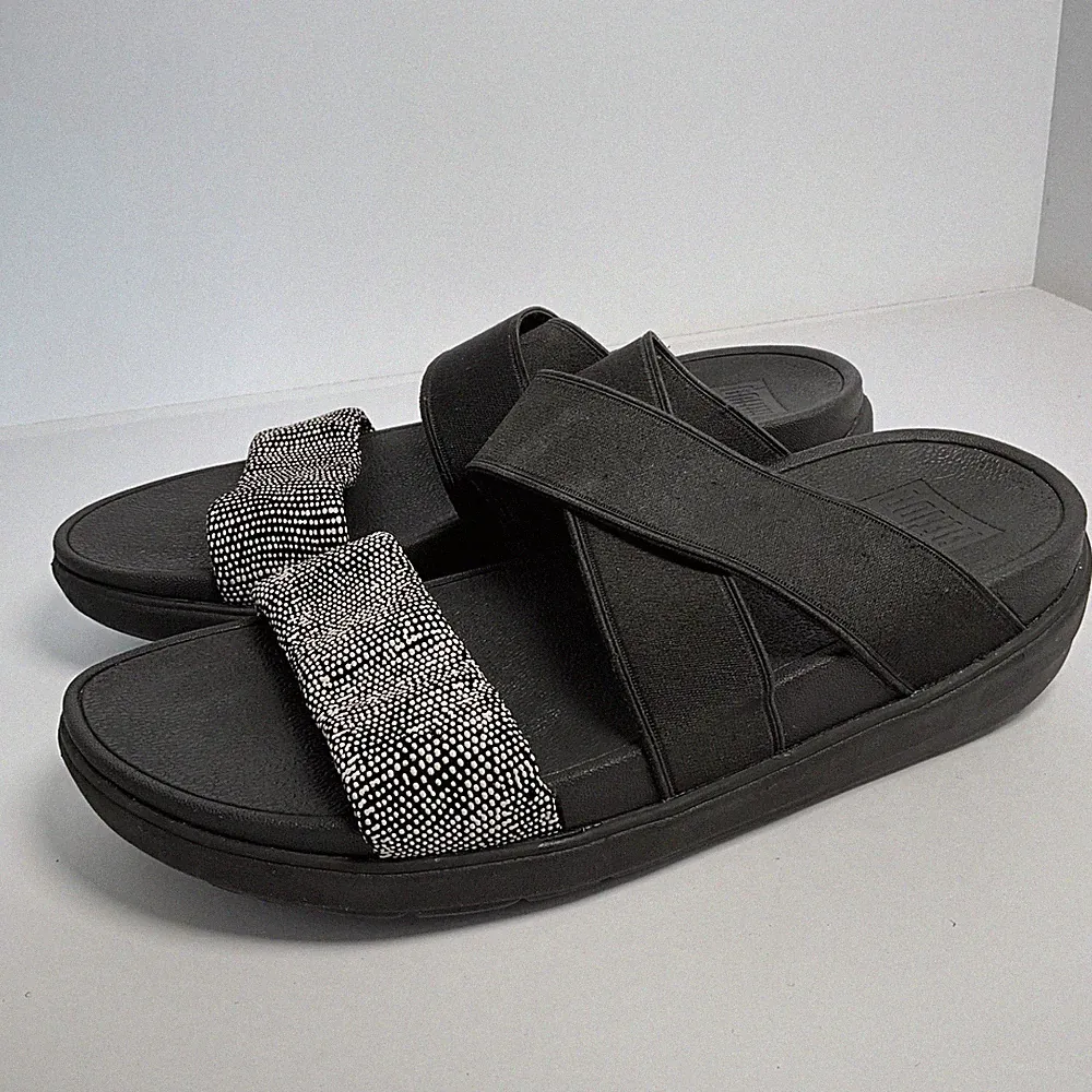 Fitflop Lulu Black Cross Over Summer Wedge Sliders Sandals Shoes Size UK4 EU37