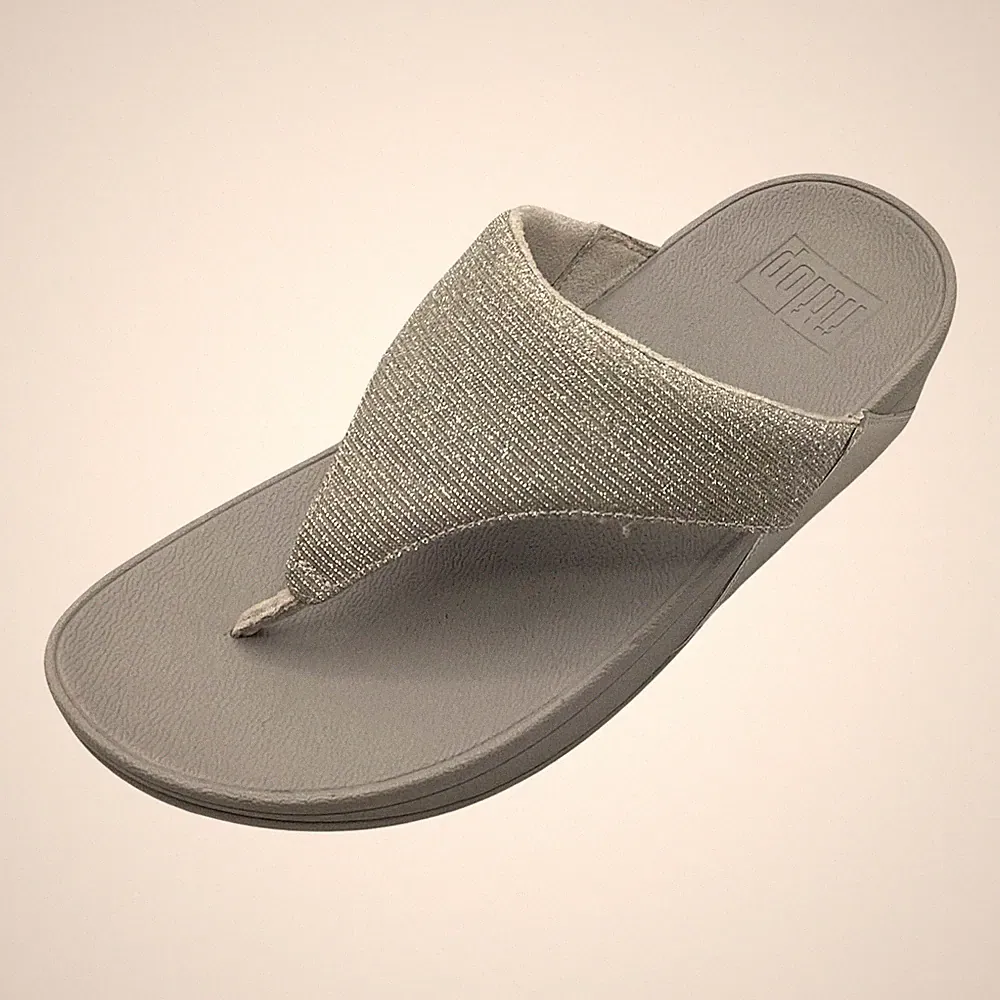FitFlop Lulu Shimmerlux flache Damen-Flip-Flops UK 4 silberfarben Zehenstegsandalen