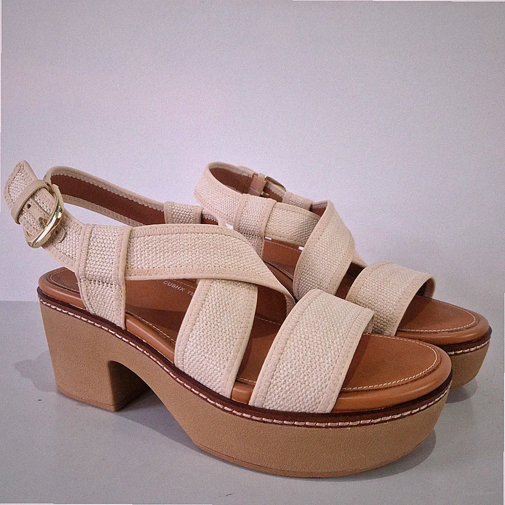 Fitflop Pilar beige elfenbein Stroh Raffia Plateau hochhackige Sandalen Schuhe Größe 5 neu
