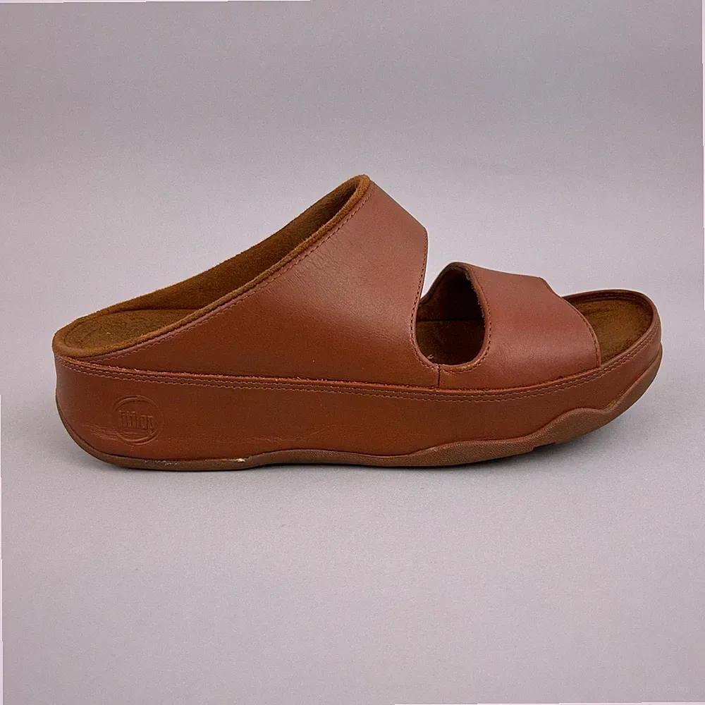 Fitflop Sandalen UK6 Shuv braun Leder Keilabsatz Slipper Sommer Pantoletten Slider Schuhe