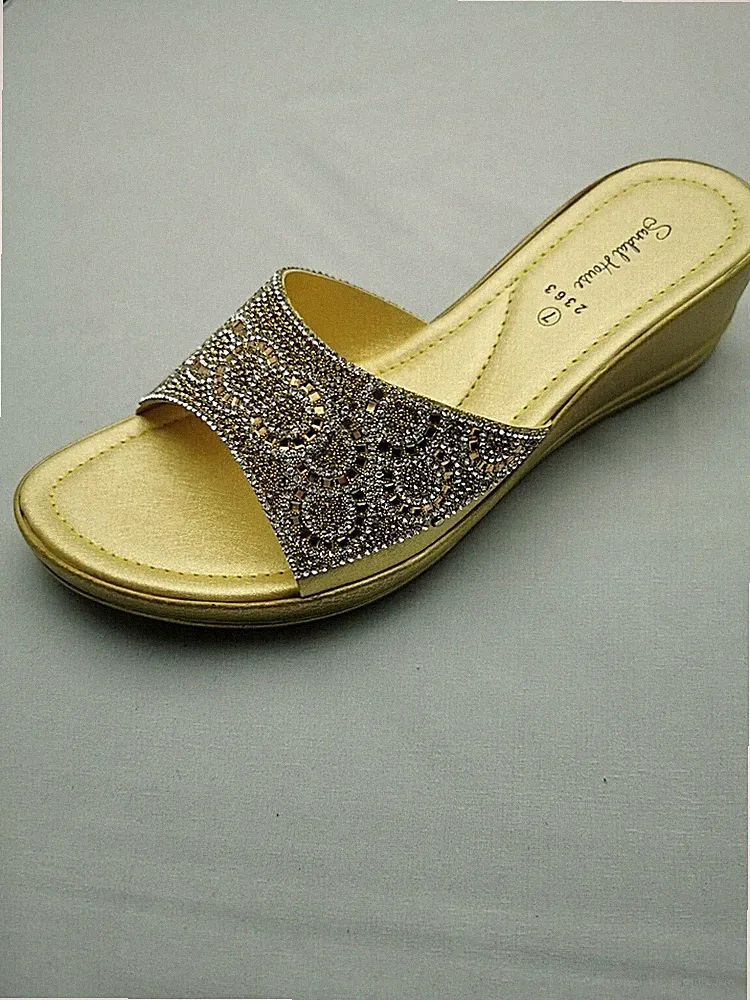 Flache Damen-Slipper Hausschuhe Damen Freizeit Party DIAMANTABSATZ 5 cm Sandale Schuhe