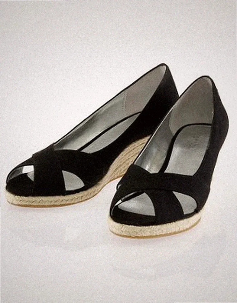 FLIP*FLOP Black Wedges Open Toe Keilabsatz Sandalen Damen Canvas FLIPPA Schwarz 38 Neu in OVP
